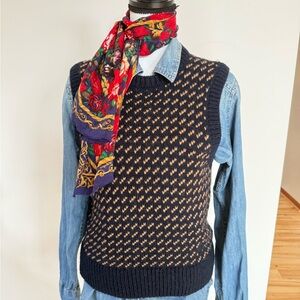 Tory Burch navy and light Brown Knit Sweater Vest